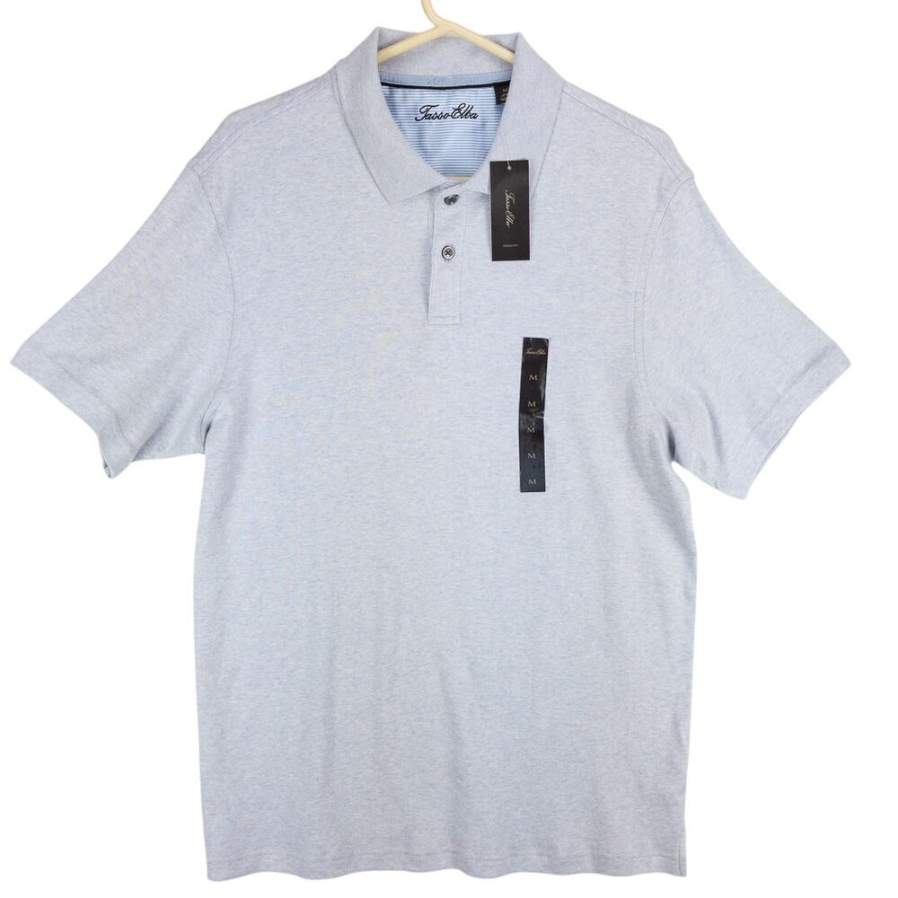 Gray Cotton Polo Shirt Men's Medium NWT 2 Button Tassa Elba Short Sleeve Summer